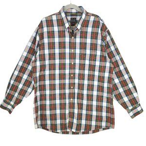 Jos. A. Bank Traveler's Collection Sz L Red Green Plaid Button-Down Long Sleeve